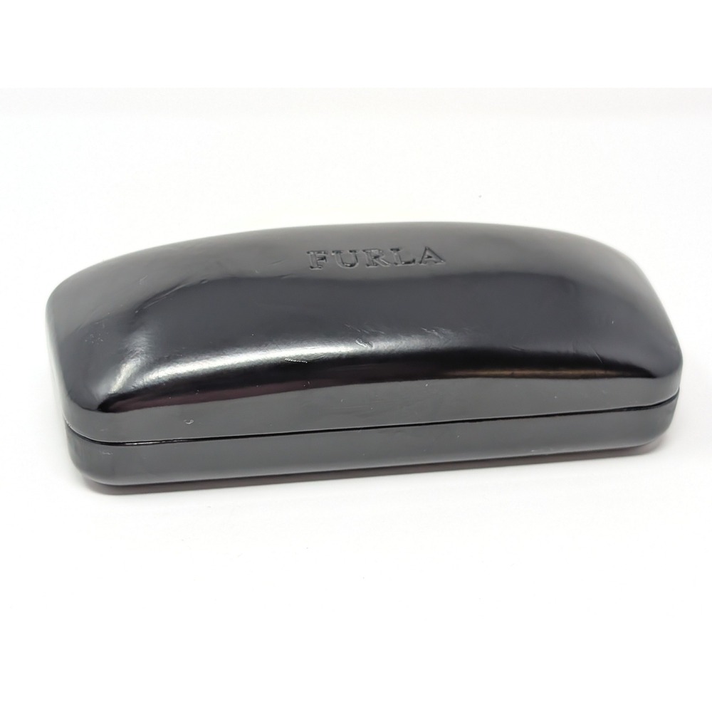 Furla Black Leather Sunglass Case Clam Shell Style Hard‎ Case